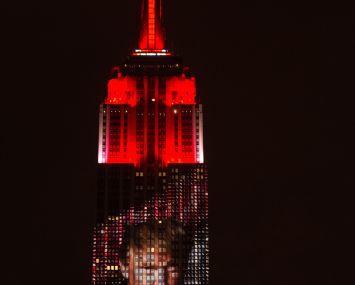 CNN projects the 2016 Presidential Election results on the Empire State Building.
