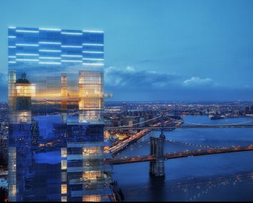 A rendering of 1 Seaport, aka 161 Maiden Lane, which is allegedly leaning due to faulty construction.