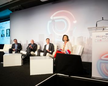 From left: Chris Marlin, president of Lennar International, Scott Rechler, CEO of RXR Realty and Ric Clark, chairman of Brookfield Property Partners at a panel at MIPIM PropTech Summit moderated by Chantal Clavier of Heidrick & Struggles.