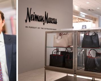 HBC Executive Chairman and CEO Richard Baker and a display inside a Neiman Marcus store.