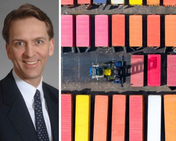 Bruce Flatt, CEO of Brookfield Asset Management, and an outdoor storage lot.