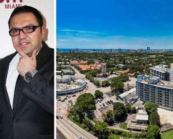 Igal Haimov and an aerial view of Miami Beach, Fla.