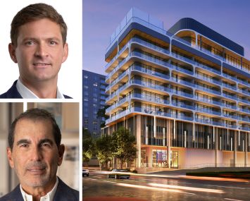 Eduardo Otaola of Constellation Group, Jose Boschetti of Boschetti Group, and a rendering of Ella Miami Beach.