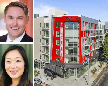 Tom Burns of Affinius Capital; Jaime Lee of Jamison, and The Roya, a 157-unit multifamily complex in Los Angeles’ Koreatown neighborhood