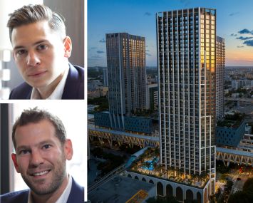 Erik Rutter and David Weitz of Oak Row Equities, and a rendering of the First & Fifth tower project.