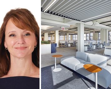 BXP's Hilary Spann and the 12th floor of 360 Park Avenue South.