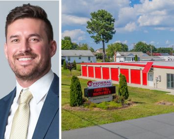 Affinius Capital Senior Vice President Tyler Figley and a 10 Federal self-storage property in Gibsonville, N.C.